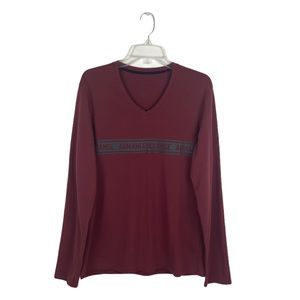 Armani Exchange Men’s Maroon Red Vneck Long Sleeve Pullover Tshirt Size Medium